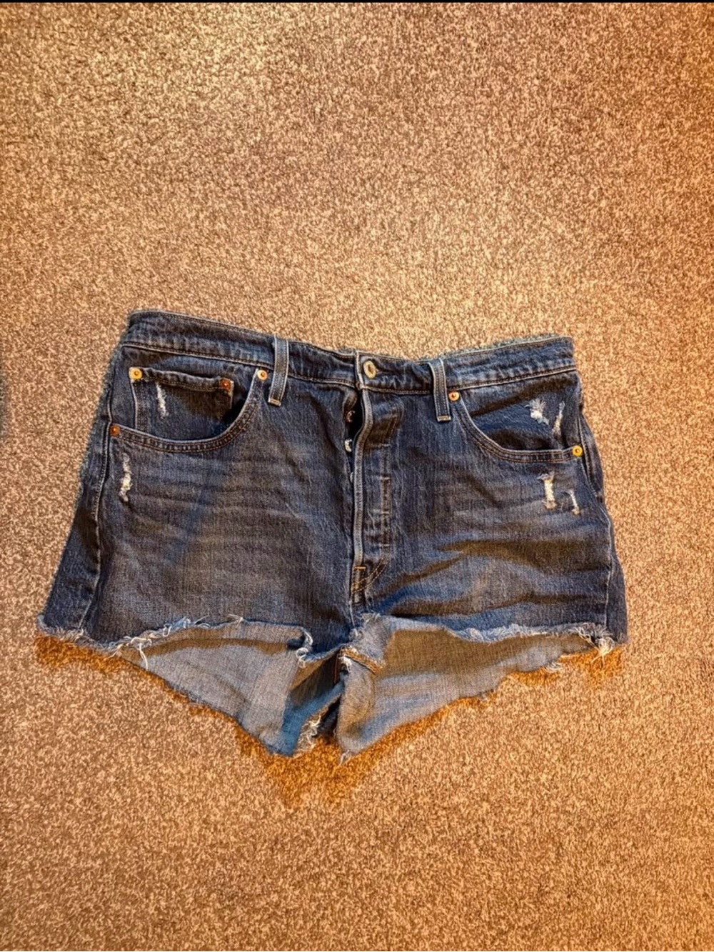 Levi's Dark Blue Distressed Denim Cutoff Shorts